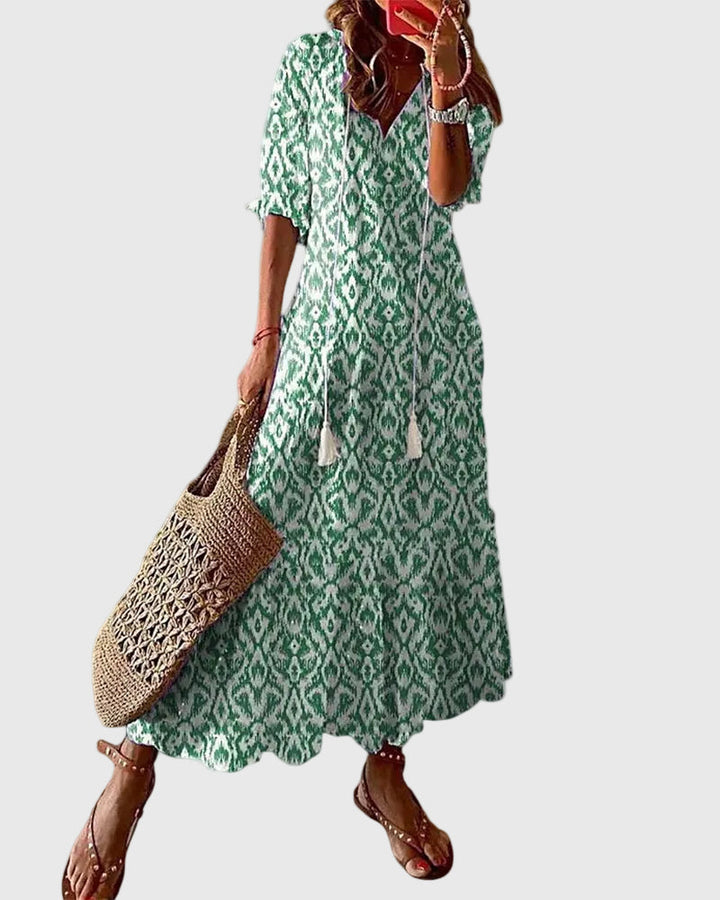 Flavie | Robe Maxi Bohème à Pompons