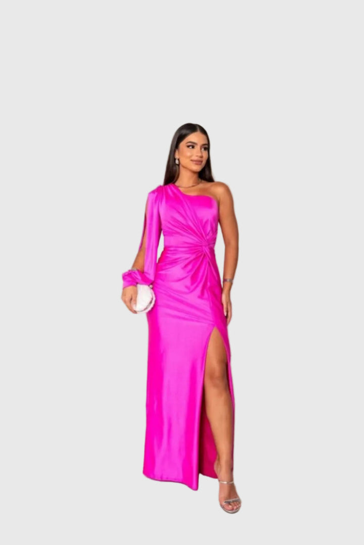 Auriane | Robe Maxi Asymétrique Satinée