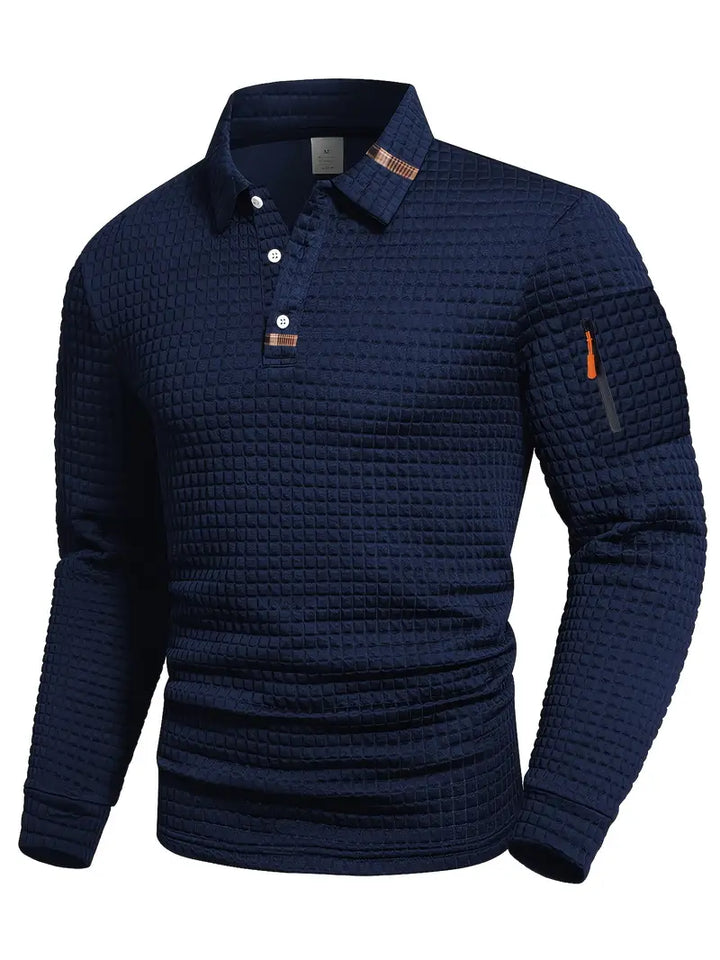 Męska koszulka polo w slim fit z teksturowanym materiałem i kieszenią na zamek w rękawie