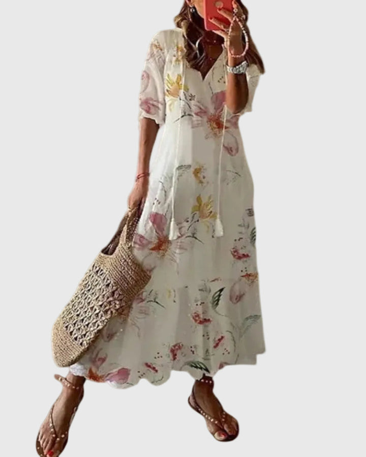 Flavie | Robe Maxi Bohème à Pompons