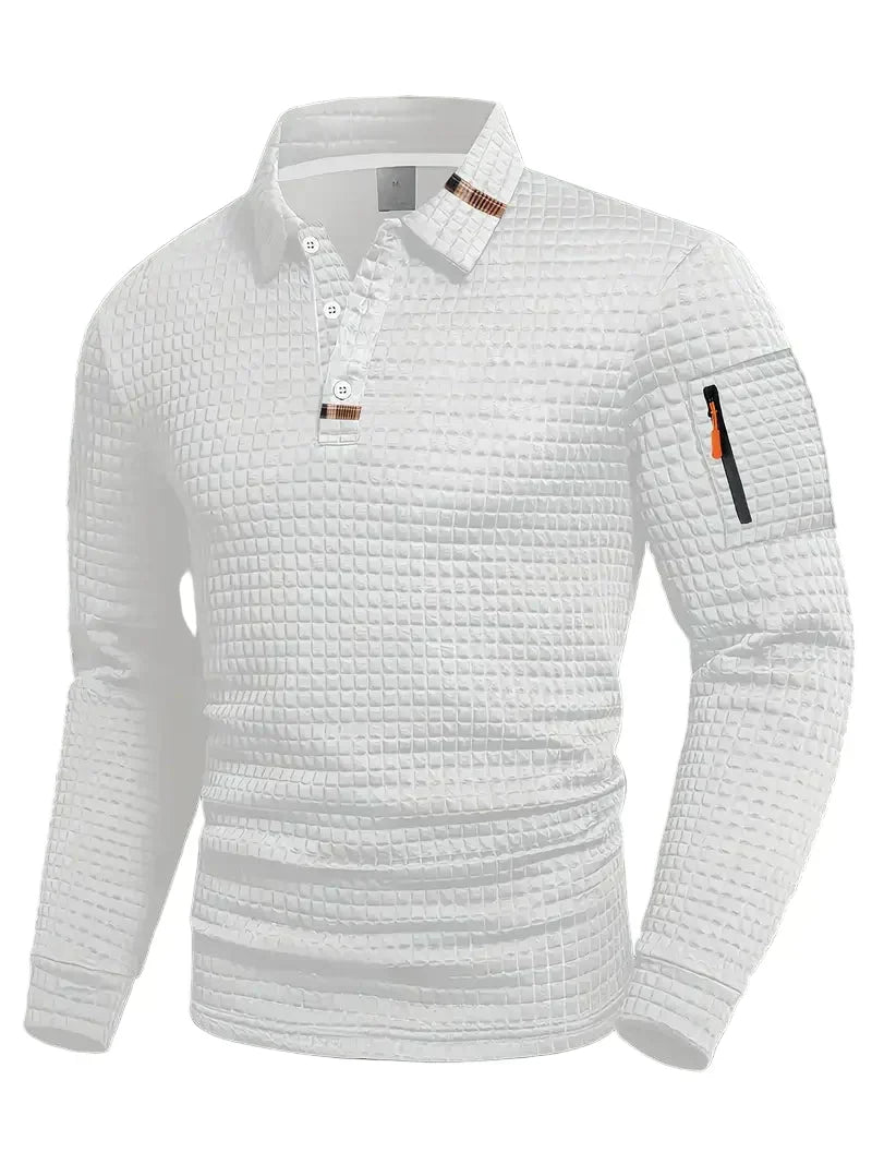 Męska koszulka polo w slim fit z teksturowanym materiałem i kieszenią na zamek w rękawie