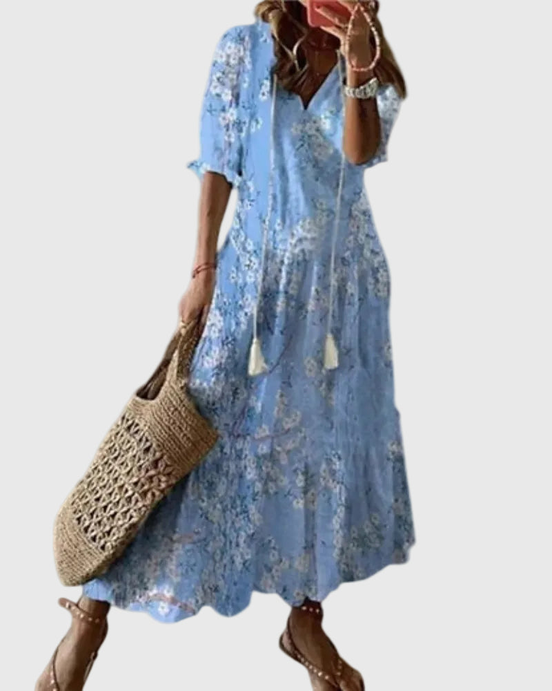 Flavie | Robe Maxi Bohème à Pompons