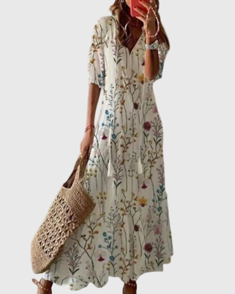 Flavie | Robe Maxi Bohème à Pompons
