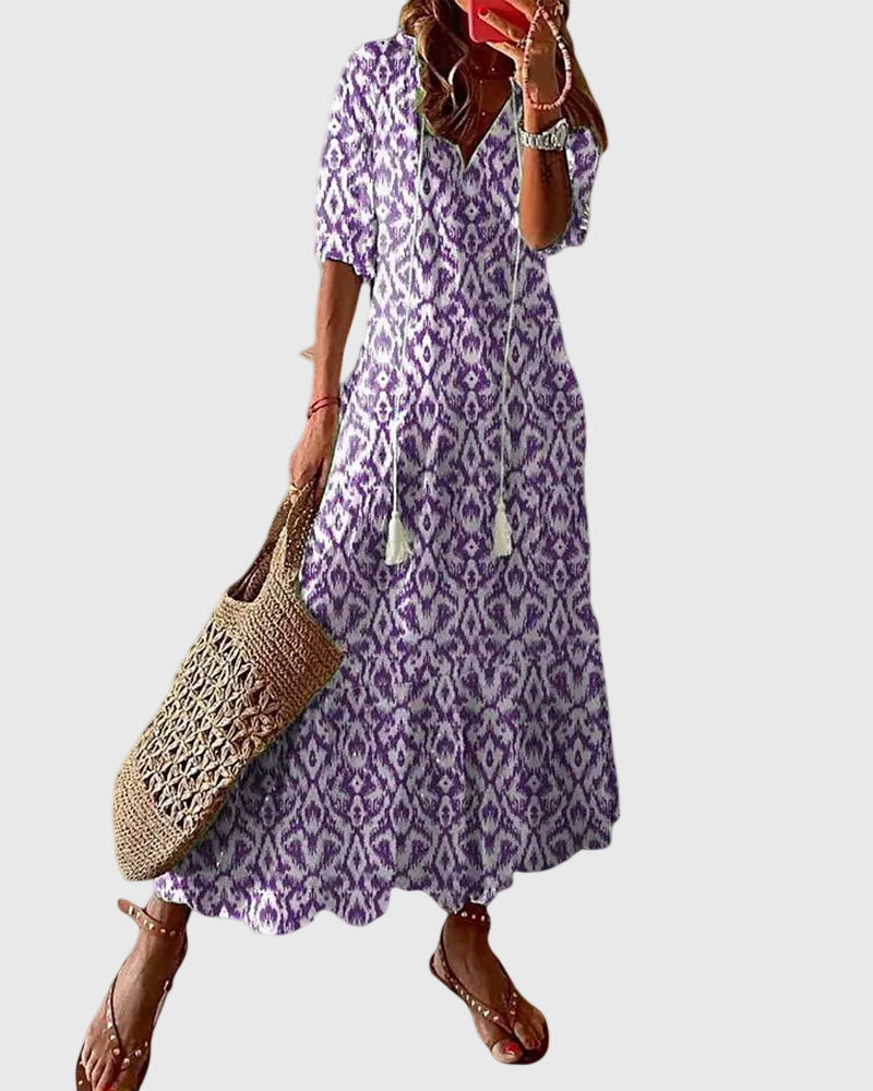 Flavie | Robe Maxi Bohème à Pompons