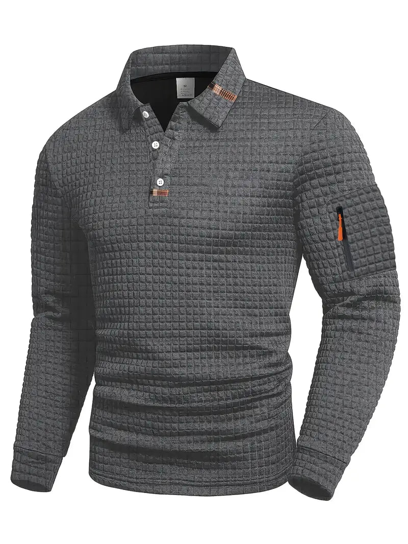 Męska koszulka polo w slim fit z teksturowanym materiałem i kieszenią na zamek w rękawie