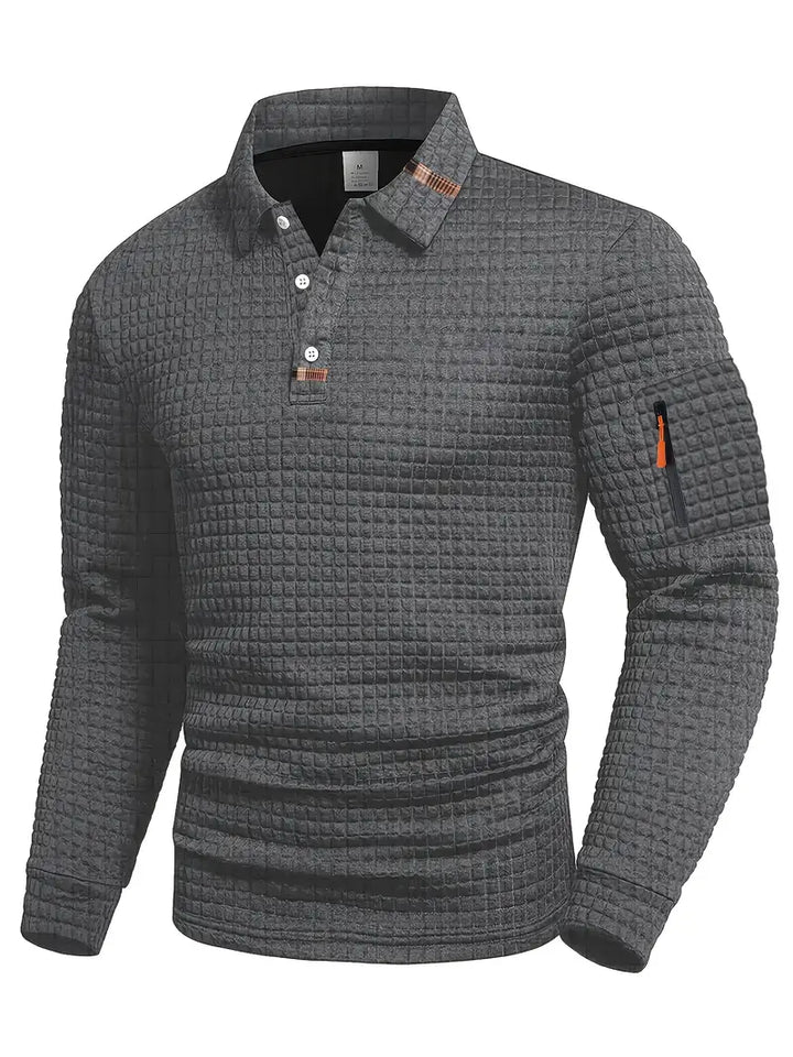 Męska koszulka polo w slim fit z teksturowanym materiałem i kieszenią na zamek w rękawie