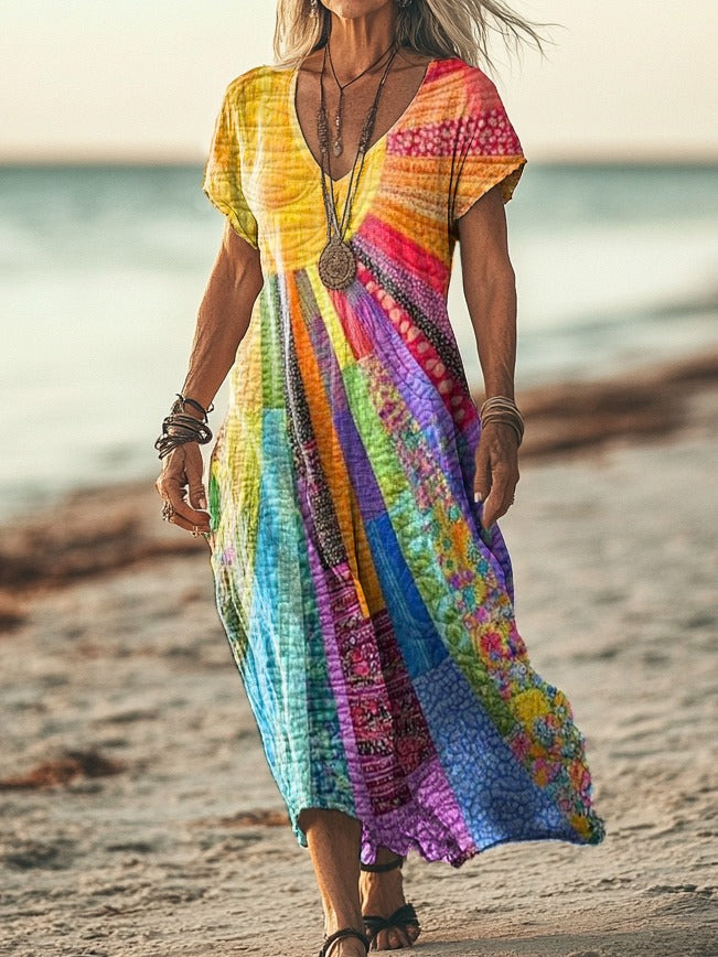 Héloïse | Robe Imprimée Patchwork Bohème