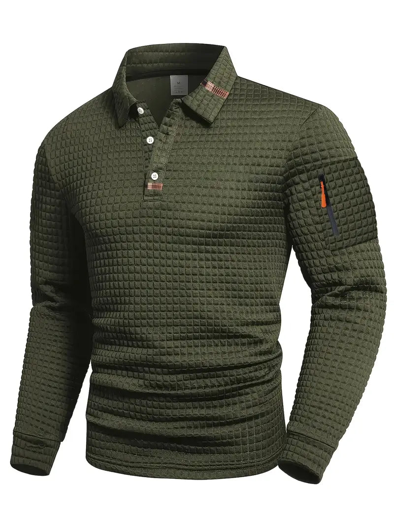 Męska koszulka polo w slim fit z teksturowanym materiałem i kieszenią na zamek w rękawie