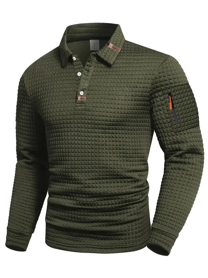 Męska koszulka polo w slim fit z teksturowanym materiałem i kieszenią na zamek w rękawie