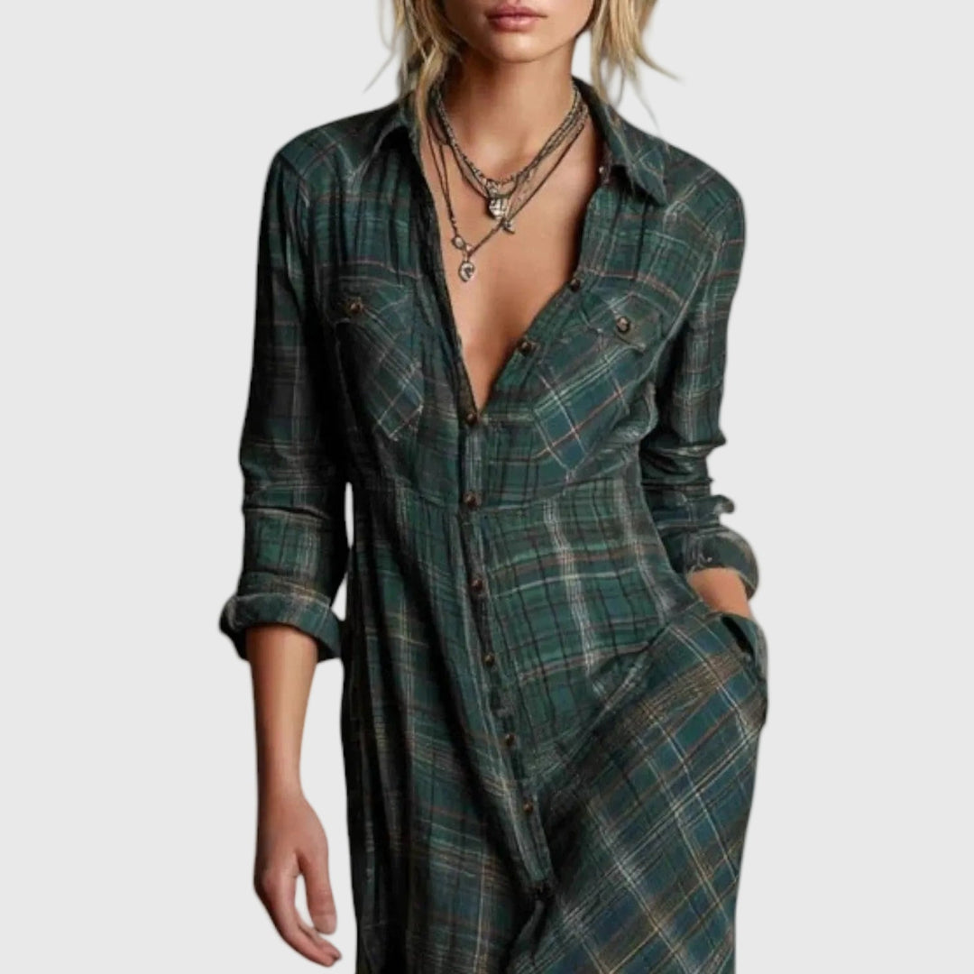 Gisèle | Robe Maxi Chemise Carreaux