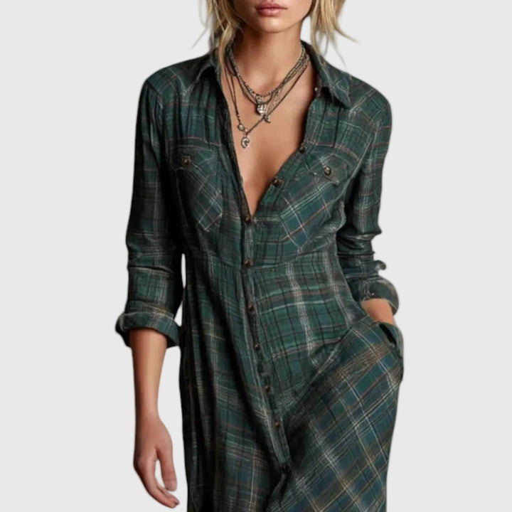 Gisèle | Robe Maxi Chemise Carreaux