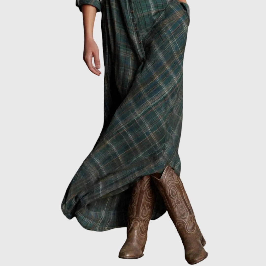 Gisèle | Robe Maxi Chemise Carreaux