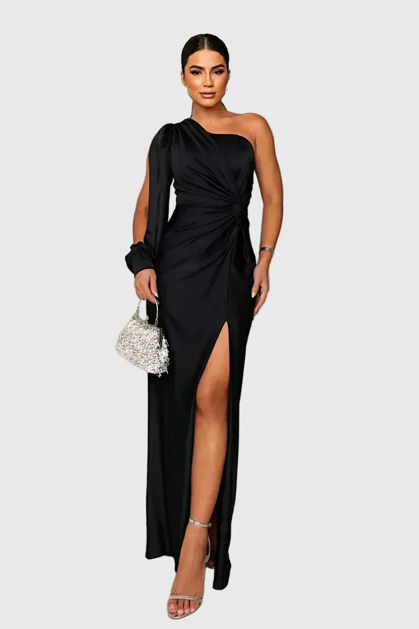 Auriane | Robe Maxi Asymétrique Satinée