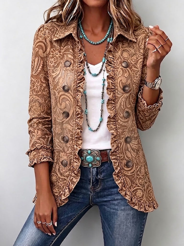 Vyclara | Veste Ruffle à Imprimé Floral Vintage Bohémien
