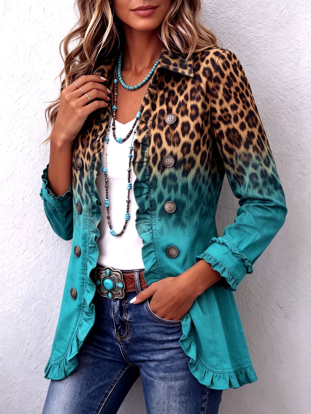Elspeth | Veste Blazer Ruffle Léopard Ombre