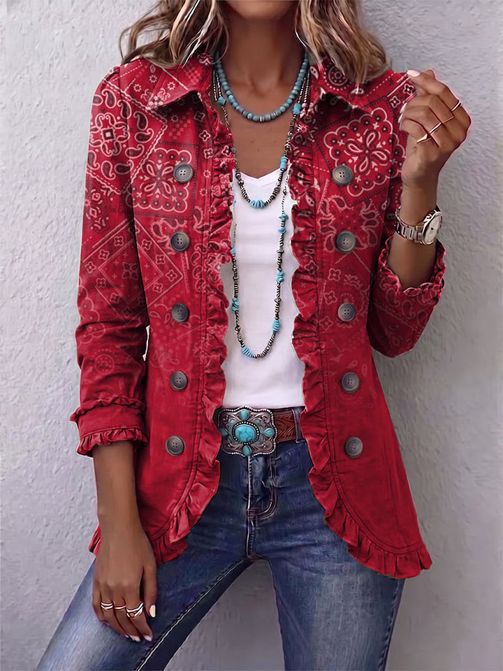 Criselle | Veste à volants en imprimé paisley ombre bohème
