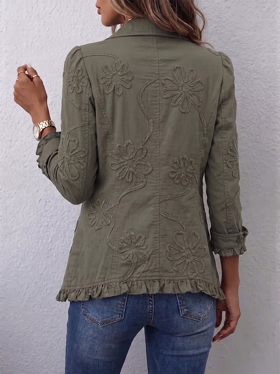 Kamberly | Veste utilitaire à volants brodée de fleurs au style boho-chic