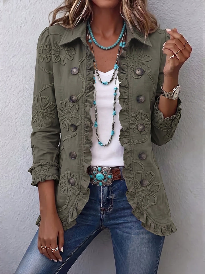 Kamberly | Veste utilitaire à volants brodée de fleurs au style boho-chic