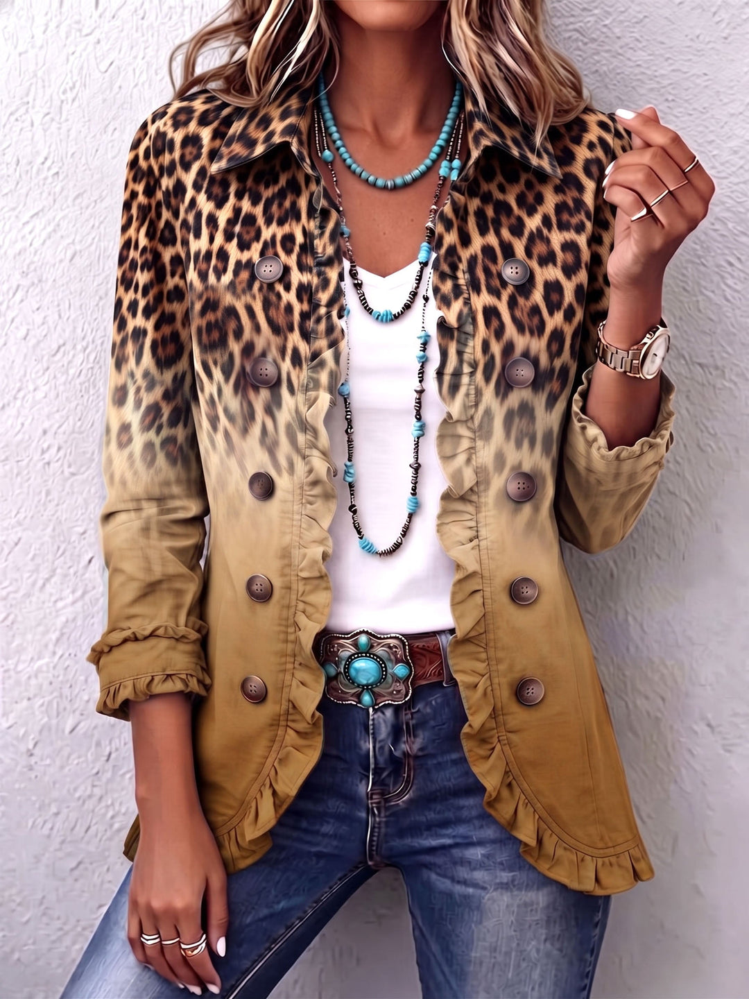 Elspeth | Veste Blazer Ruffle Léopard Ombre
