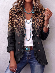Sabina | Veste Blazer à Volants Léopard Ombre