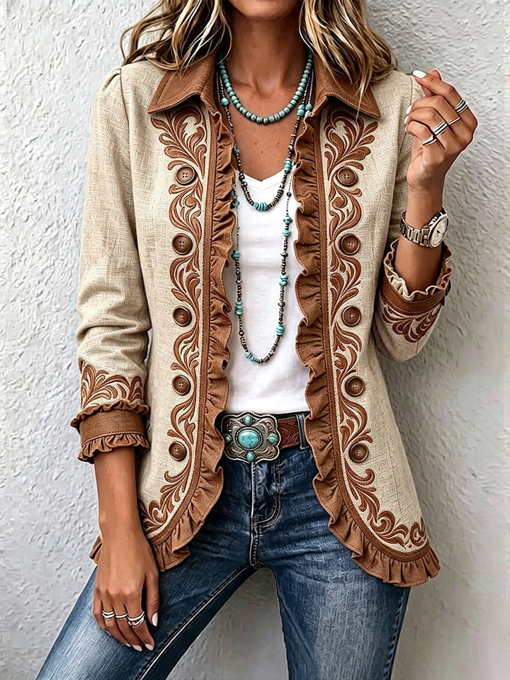 Dawncroft | Veste Ruffle Florale Bohémienne Vintage