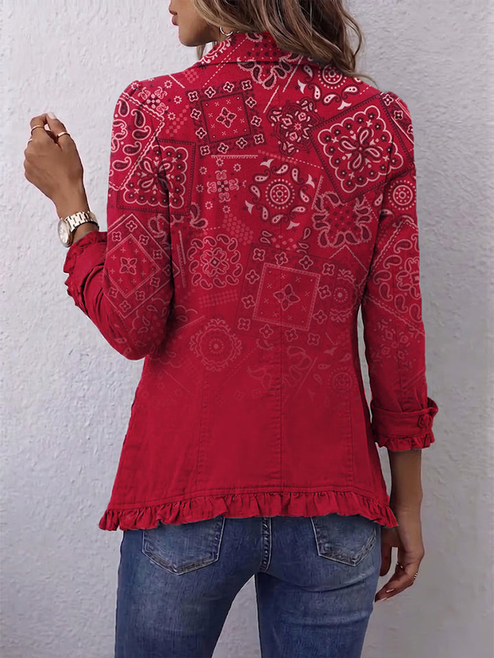Criselle | Veste à volants en imprimé paisley ombre bohème