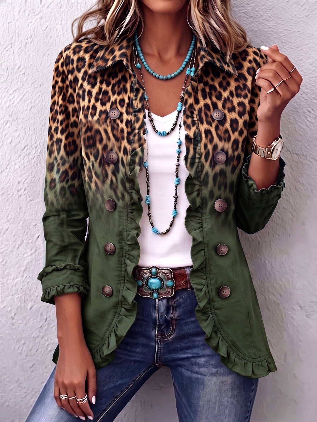 Elspeth | Veste Blazer Ruffle Léopard Ombre